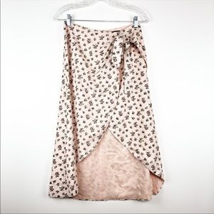 Majorelle Floral Pink MIDI Faux Wrap Skirt Small Draped